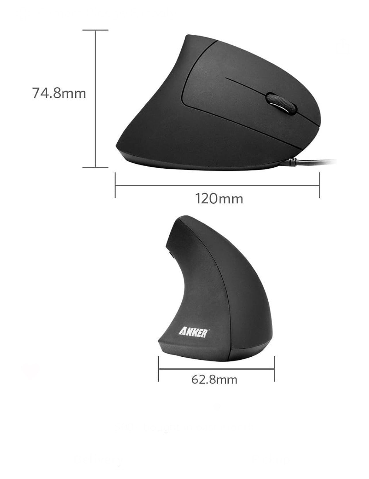 Anker® Ergonomic Optical USB Wired Vertical Mouse 1000 / 1600 DPI, 5 Buttons