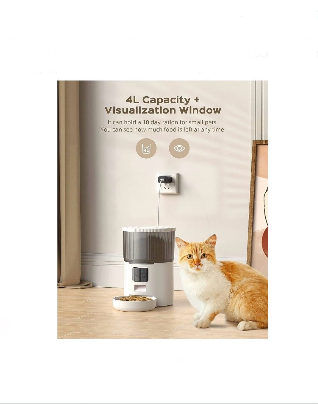 Automatic Pet Feeder, 4L Timed Food Dispenser with 10s Voice Recorder