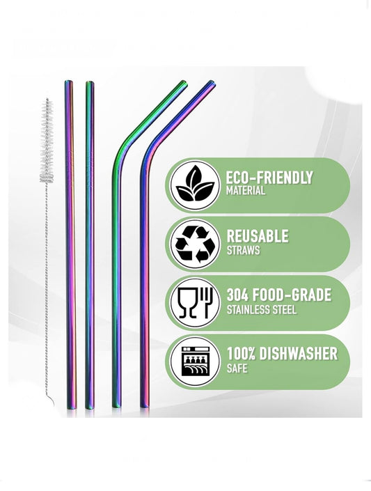 Reusable Straws Includes Cleaning Brush and Travel Pouch